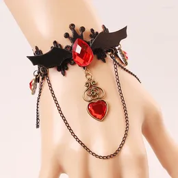 Charm Bracelets European And American Black Lace PU Leather Bat Red Crystal Vintage Bracelet Chain Halloween Accessories Cos Event Matching