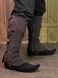 Mediaeval Retro Renaissance Adjustable Size High Boot Covers Brown Viking Pirate Leather Legguard Long Boots Holster Shin Guard