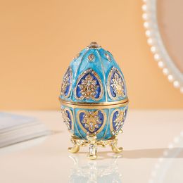 Blue Vintage Faberge Style Egg Trinket Box - Unique Hand Painted Enamelled Jewellery Box, Collectible, Unique Gift for Home Decor