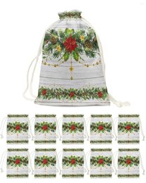 Christmas Decorations Pine Needles Leaves Gift Bags Drawstring Pouch Candy Snack Bag Packaging Storage