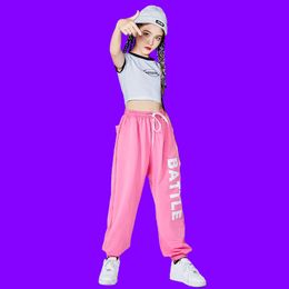 Pink Green Hip-hop Street Dance Clothes Rave Clothing Summer Girl Sets K-pop Outfit Crop Tops Cargo Pants Performance Costume