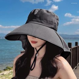 Berets Summer Women Bucket Hat With Neck Flap Large Wide Brim Beach Panama Fisherman Hats For Ladies Outdoor UV Protection Sun Cap