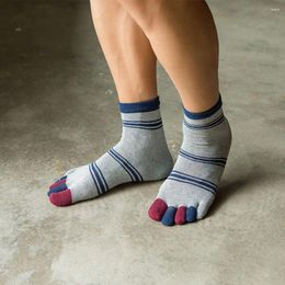 Men's Socks Elastic Soft Middle Tube Cotton Striped Five Toe Male Hosiery Crew Finger