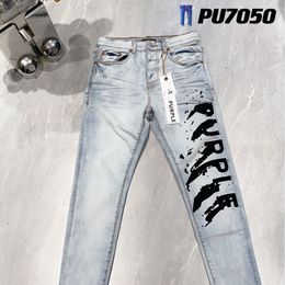 Designer jeans maschi jeans viola uomini donne pantaloni viola jean high street viola spot di vernice retrò piedi sottili piedi micro jeans elastico jeans hip-hop con cerniera hip-hop foro viola jeans