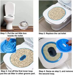 Cat Toilet Trainer Reusable Detachable Cat Potty Training Kit Cat Litter Box Mat Plastic Cat Toilet Cleaning Accessories