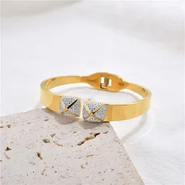 Bangle Cross Inlaid Zircon Stainless Steel Double Hump Bracelet For Girl High Quality Luxury Lover Jewellery Chic Friendship Gift