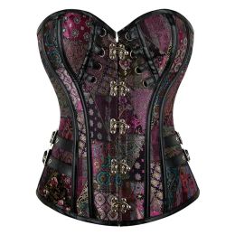Steampunk Overbust Corset Retro Gothic Clothing Women Clubwear Bustiyer Corselet