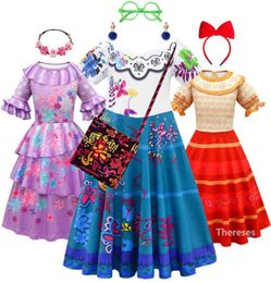 2022 Girls Mirabel Dress Toddler Carnival Party Movies Encanto Cos Costume Summer Kids Baby Casual Clothes Role Play Clothing G2207588269