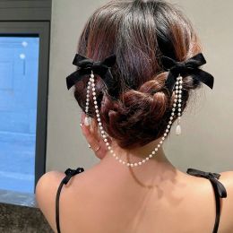 Large Bowknot Korean Velvet Hair Pins Fabric Rhinestone Tassels Hair Clips Women Luxulry Jewelry Spring Clip Gils Accessories