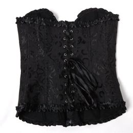 Women's Corsets and Bustiers Top Plus Size Zipper Overbust Floral Gothic Brocade Corselet Vintage Halloween Costume