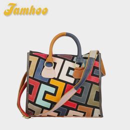 Jamhoo New Leather Ladies Bag Casual Colourful Patchwork Design Handbag Random Stitching Shoulder Bag For Female Tote Bag Hobo