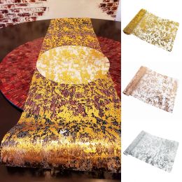 Table Runner Sequin Glitter Foil Metallic Red Golden Thin Mesh Tablecloth for Wedding Banquet Dining Christmas Party Supplies