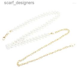 Belts Belts Elegant Women Acrylic Pearl Belt Fashion Adjustable Metal Thin Chain For Ladies Dress Elastic Skinny Waistband Y240411