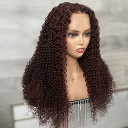 200% Density Dark Brown Jerry Curly Human Hair Wigs 13x4 Transparent Lace Frontal Wig Indian 4x4 Closure Wig Pre-Plucked Remy