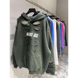 High Balenciiga loose Hoodies Hoodie Home classic Mens Quality Men Fashion Sweaters Art Designer Hole Paris Heavy Used Mens Womens Trend Versatile 7VZE 7VZE