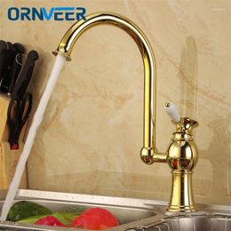 Bathroom Sink Faucets Gold Plated Rotatable Single Handle Kitchen Faucet Swivel Basin Mixer Tap G-011