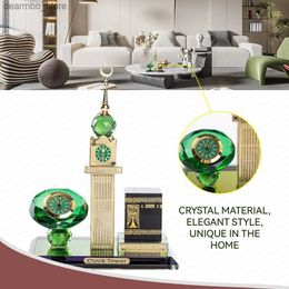 Arts and Crafts Muslim Crystal Clock Ramadan Miniature Ornament Clock Tower Islamic Architecture Fiurine Handicraft Home Desktop Car Decoration L49