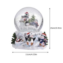 1PCS Crystal Christmas Penguins Xmas Tree Glass Ball Colorful Lights Christmas Luminous Ball With Snow Gifts Home Decor