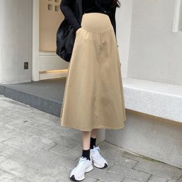 Autumn Pregnant Woman Full Skirts High Waist Pregnant Women's A-Line Skirts Preppy Style Maternity Umbrella Skirt Black Khaki