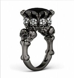 Brand Punk Jewelry Skull 10KT Black Gold Filled Demon Princess 5CT Black Sapphire Cocktail Wedding Bands Ring for Women Men61410839476446