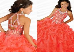 Girls Pageant Dresses Gorgeous Halter Neck with Rhinestones Watermelon Ruffles Organza Ritzee Girls Party Ball Gowns8437388