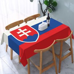 Rectangular Waterproof Flag Of Slovakia Table Cover Elastic Fitted Slovak Republic Table Cloth Backed Edge Tablecloth for Dining