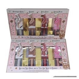 Lip Gloss Christmas Kit Limited Edition Liquid Lipstick Makeup Set in 4 pezzi idratanti che idrata la goccia di abbigliamento lucentezza luccicante Drop de Othpq