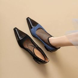 Dress Shoes 2024 Spring Women Pumps Natural Leather 22-24.5cm Sheep Suede Cowhide Sheepskin Pigskin Pointed Toe Mesh High Heel