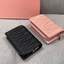 Sweet Pleated Sheepskin Zipper Wallet Short True Pickup Card Clip Pink Two Fold Big Lock Money Clip Girl Heart ID Bag Girl Ecard Wallets Designers Woman