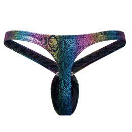 Snake-print Men PU Faux Leather Underpants Thong G String Sexy Underwear Lingerie Panties Low Waist Penis Pouch T-back Hombre