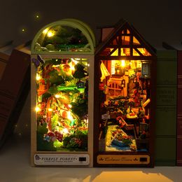 DIY Wooden Book Nook Shelf Insert Kit Miniature Fairy Tale Town Bookshelf Forest House Dollhouse Bookend Toys Girls Xmas Gifts