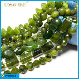 Wholesale 100% Natural Green Jade Cylinder Square Irregular Faceted Round Stone Beads for Jewelry Making Diy Bracelet Charms