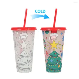 Mugs Halloween 710ml Cold Colour Changing Straw Cup Plastic Christmas Coffee Mug Gift