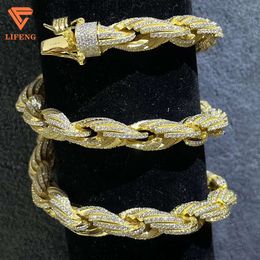 2024 Lifeng Jewelry Hip Hop Bling Rapper Jewelry Vvs Moissanite Rope Necklace Iced Out 12mm Cuban Link Chain