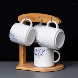 Kitchen Storage 6 Hooks Home Bamboo Cup Holder Creative Mug Rack Tea And Dishes Display Organiser For Coffee Mugs