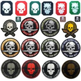 3D PVC Rubber Skull Patches No Knife No Life Tactical Military Decorative Patch One Shot One Kill GOD Combat Embroidery Badges