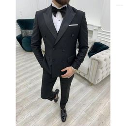 Men's Suits Black Slim Fit Men 2 Pieces With Peaked Lapel Terno Masculino Groom Wedding Dinner Prom Custom Made Blazer Jacket Pants