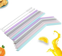 Reusable Silicone Drinking Straw Foldable Foodgrade Safe Straws Folded Bent Straight Juice Straw Kitchen Bar Accessory 6 Colors D8732081