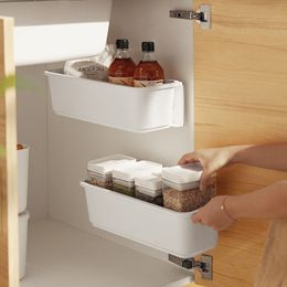 Kitchen Under Sink PP Storage Box Wall-mounted Door Spices Condiments Sliding Kitchen Organisers For Pantry Cabinet Closet Box