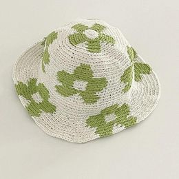 Berets 2024 Korean Flower Cotton Knitted Hand Hook Sun Bucket Hat Women Spring Summer Seaside Vacation Po