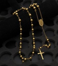 NEW Catholic Goddess Virgen de Guadalupe 8mm beads 18K Gold Plated Rosary Necklace Jewelry Jesus Crucifix Cross Pendant45675738989891