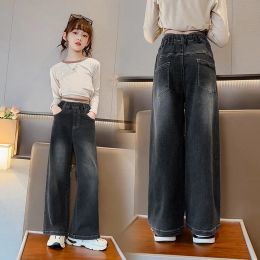 Teenager Girls Wide Leg Jeans Pants Spring 2024 Kids Clothes Loose Oversize School Children's Trousers Blue Girl Pants