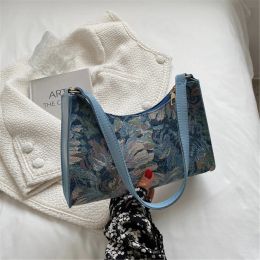 New Women'S Underarm Bags Autumn Trendy New Oil Painting Shoulder Bag Cute Simple Handbags And Purses Female Travel Small Totes
