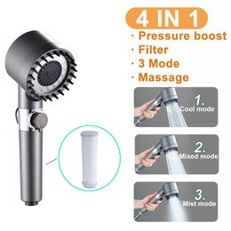 Shower Head Water Saving Black 3 Mode Adjustable High Pressure Shower One-key Stop Water Massage Eco Shower Bathroom Accessories