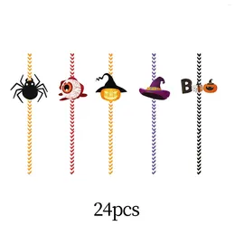 Disposable Cups Straws 24Pcs Halloween Paper For Family Party Supplies Horror Theme Parties
