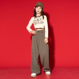 Girls Hip Hop Streetwear ClothingDance Sweatshirt Jogger Pants 120-170 Jazz Ballroom Dance Childeren Hip Hop Top Crop Clothes