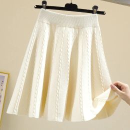Spring Autumn Knitted Elastic Waist High Irregular Skirts 2023 New Screw Thread All-match Pleated Skirts for Women Korean Trend