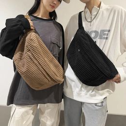 Large Capacity Waist Bag Women Shoulder Crossbody Bags Casual Fanny Pack Simple Phone Purse Corduroy Waist Bag Ladies Banana Bag 240411