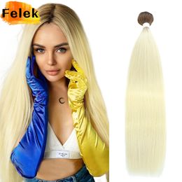 Straight Hair Bundles Synthetic Natural Hair Weaving 613 Blonde Bundles Hair Extensions Ombre Red Brown Weave Long Fibre Hair