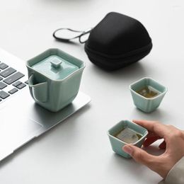 Teaware Sets Celadon Tea Set Kit Retro Complete Square 1 Pot 2 Cups Making Travel Handbag For Supplies Ornaments